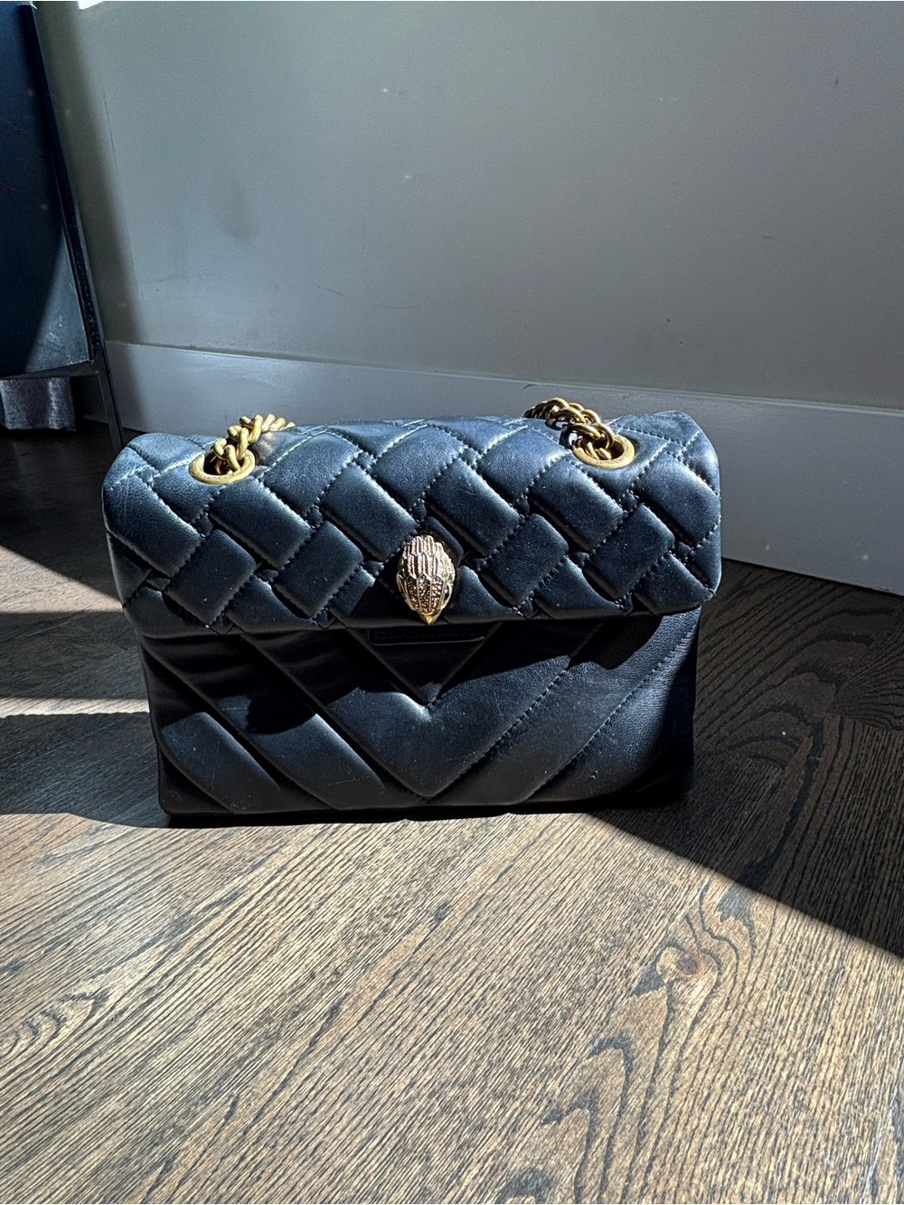 Kurt Geiger Black Quilted Shoulder Bag with Gold Hardware